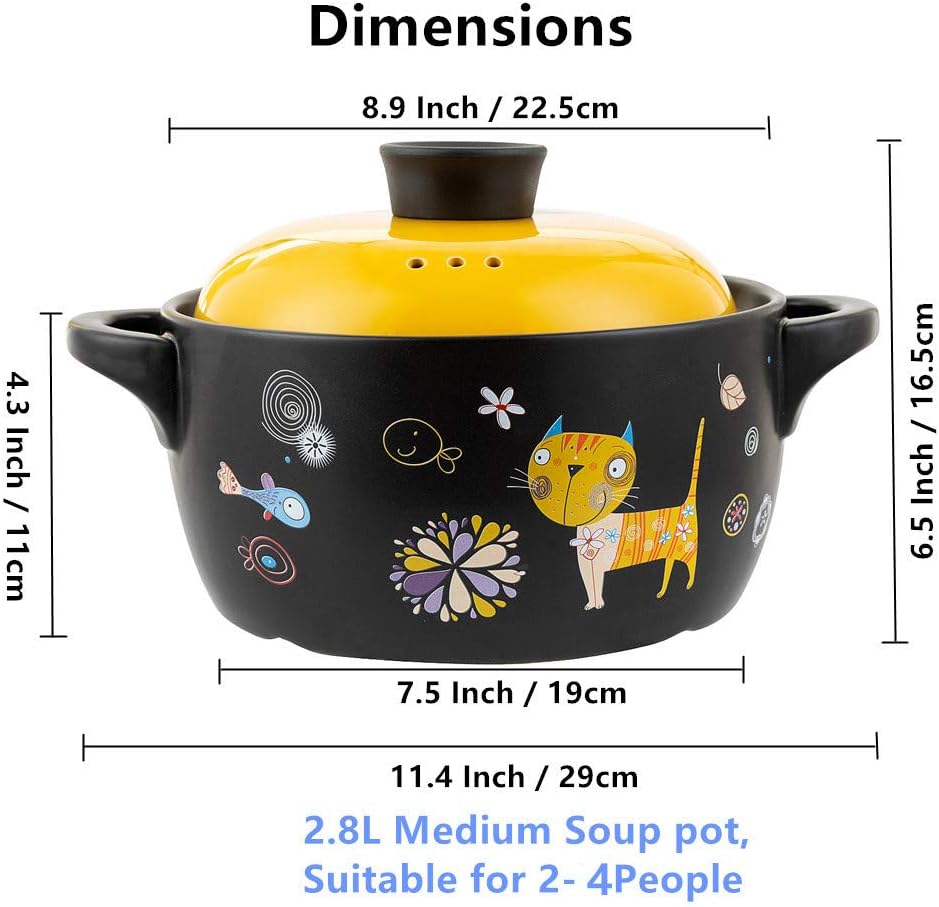 Olla de cerámica de arcilla para cocinar utensilios de cocina, estufa de cocina, patrón de dibujos animados, olla caliente de arcilla, olla de sopa,