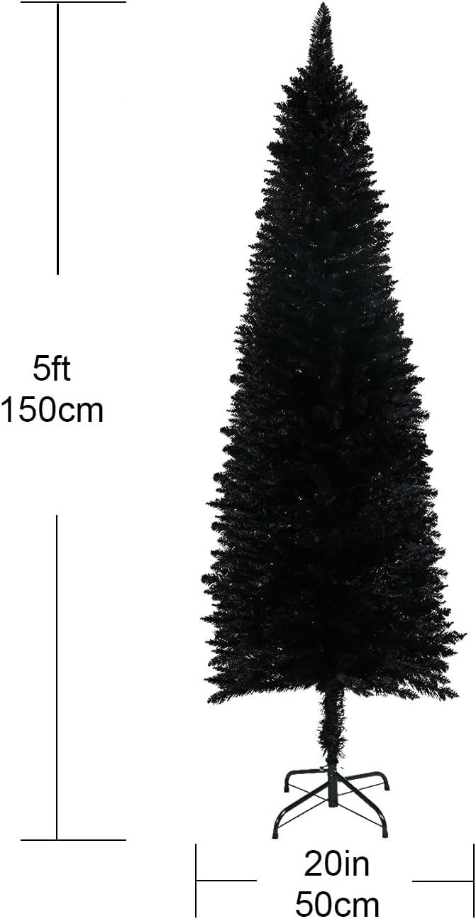 XmasExp Árbol de Navidad negro de Halloween, árbol de Navidad artificial de 5 pies con luces LED moradas, 8 modos de iluminación, tela de araña,