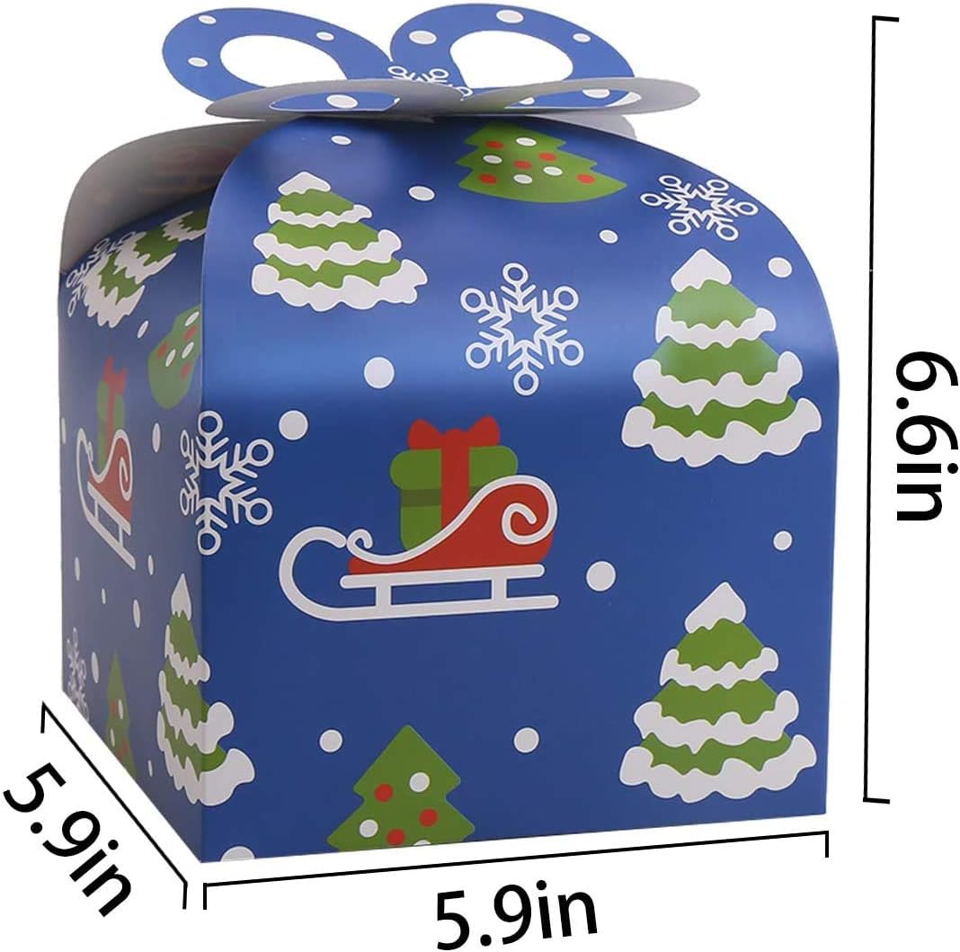 LOKIPA Cajas de regalo de Navidad Kraft Goody, 24 cajas de regalo de papel de fiesta de Navidad con lazo para regalo de Navidad