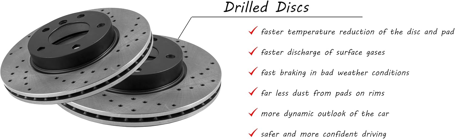 Drilling GT Sport Brake Disc Rotors Compatible With MERCEDES-BENZ CLASS A W168 1999 2000 2001 2002 2003 2004 190-1446GVR – Front – ventilated –