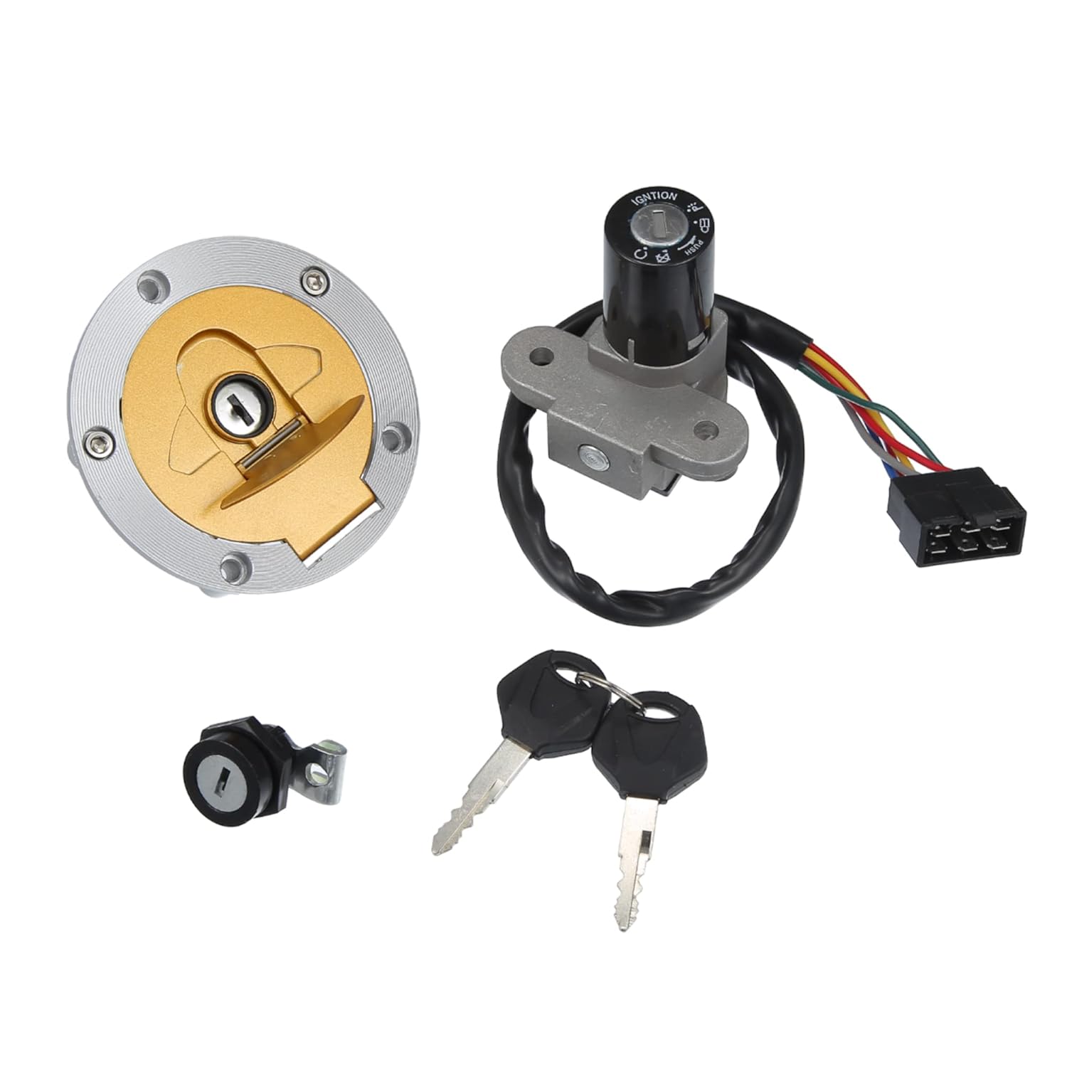 X AUTOHAUX 1 juego de interruptor de encendido de motocicleta cilindro combustible tanque de gas tapa de bloqueo bloqueo de asiento con 2 llaves