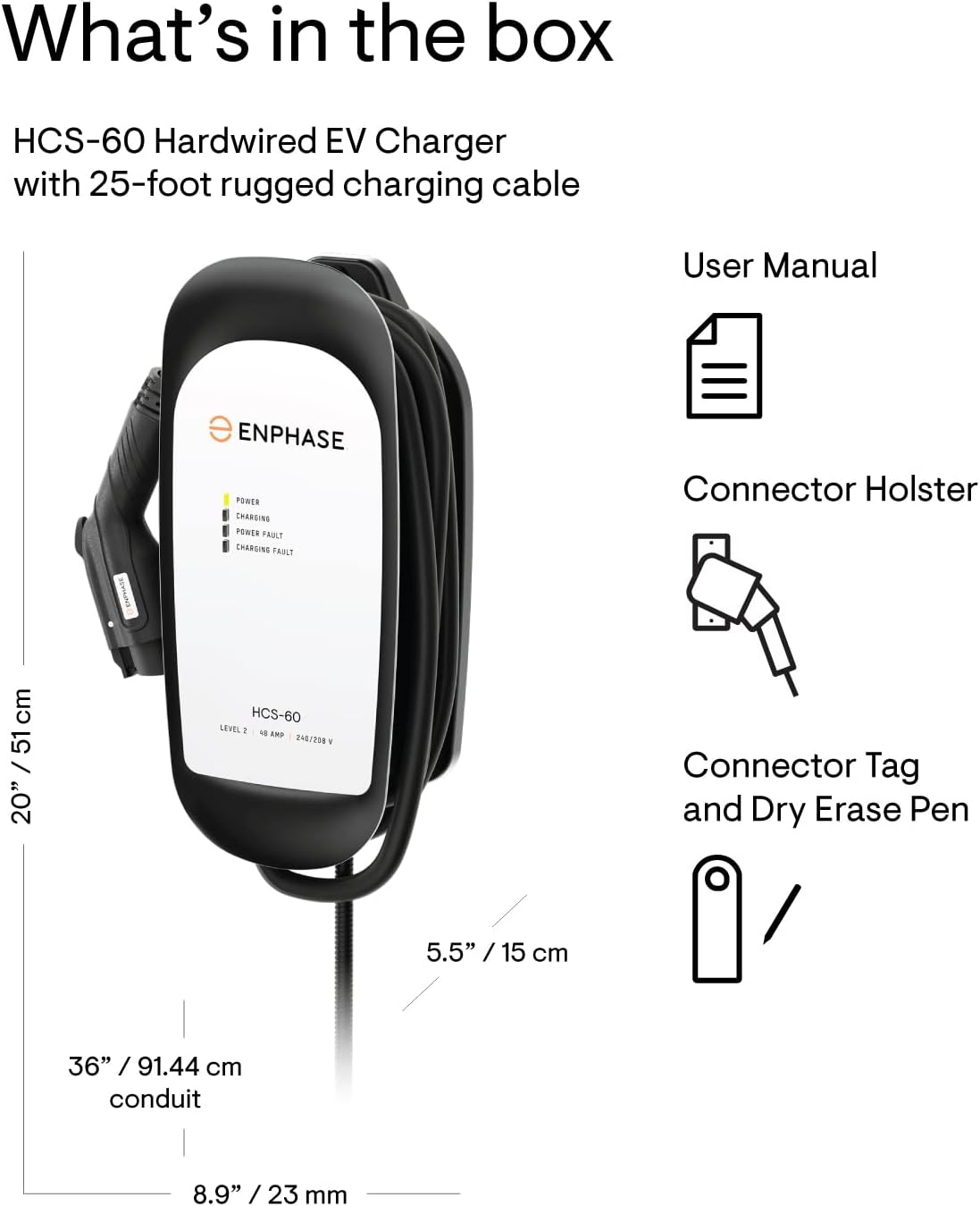Enphase Cargador de vehículo eléctrico de nivel 2, certificado de seguridad, 48 amperios, 240 V, cableado, cable de 25 pies, J1772, compatible con