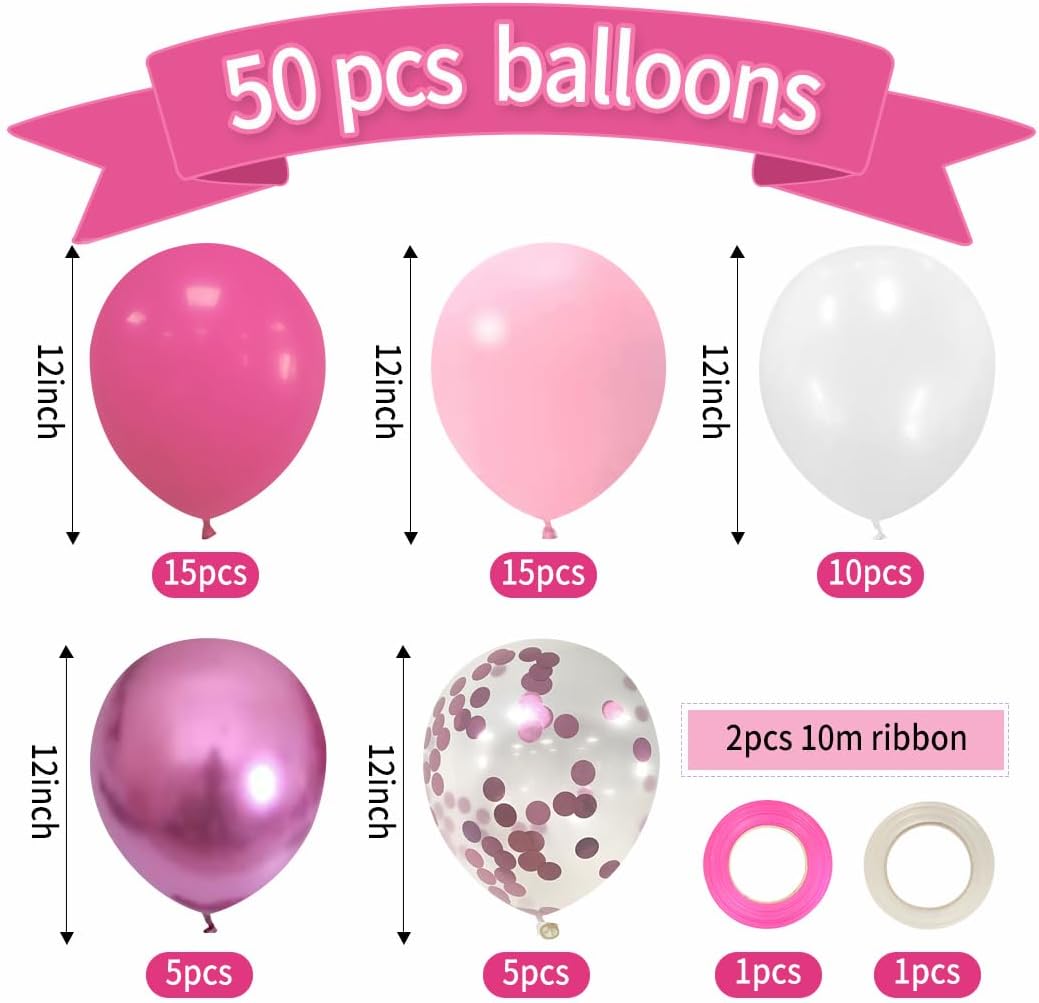 Globos de fiesta rosa y blanco, 50 globos de látex rosa de 12 pulgadas, globos de confeti rosa bebé para boda, compromiso, cumpleaños, revelación de