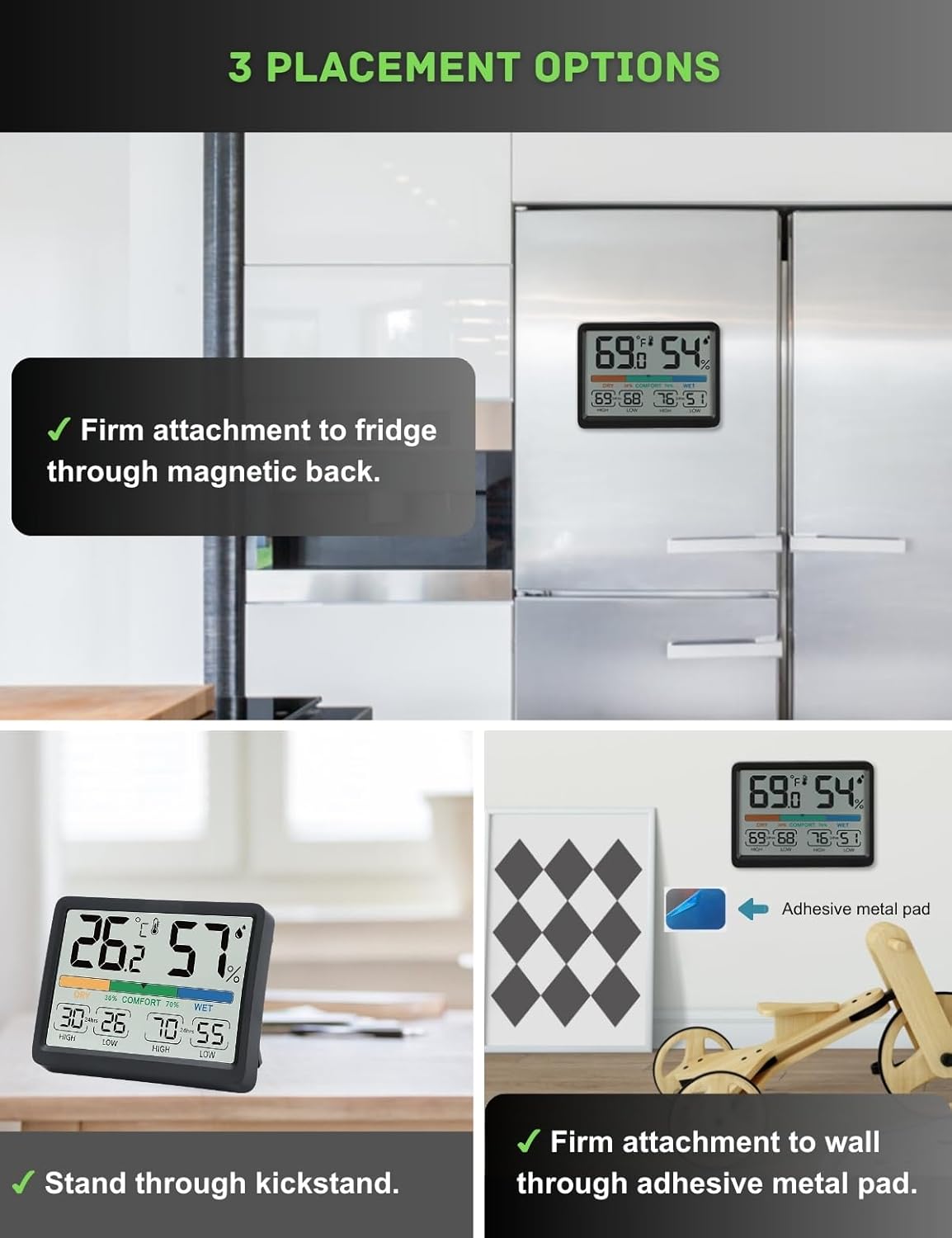 Medidor de humedad, termómetro e higrómetro de interior, medidor de monitor de temperatura ambiente, pantalla de humedad y temperatura altabaja,