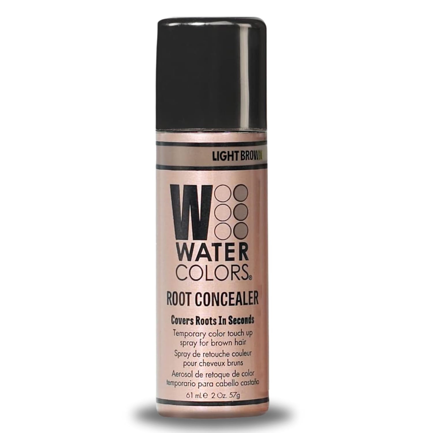 Watercolors Corrector de raíces para retocar textura y volumen en aerosol, cubre raíces grises y rebrote, 2 onzas, marrón claro
