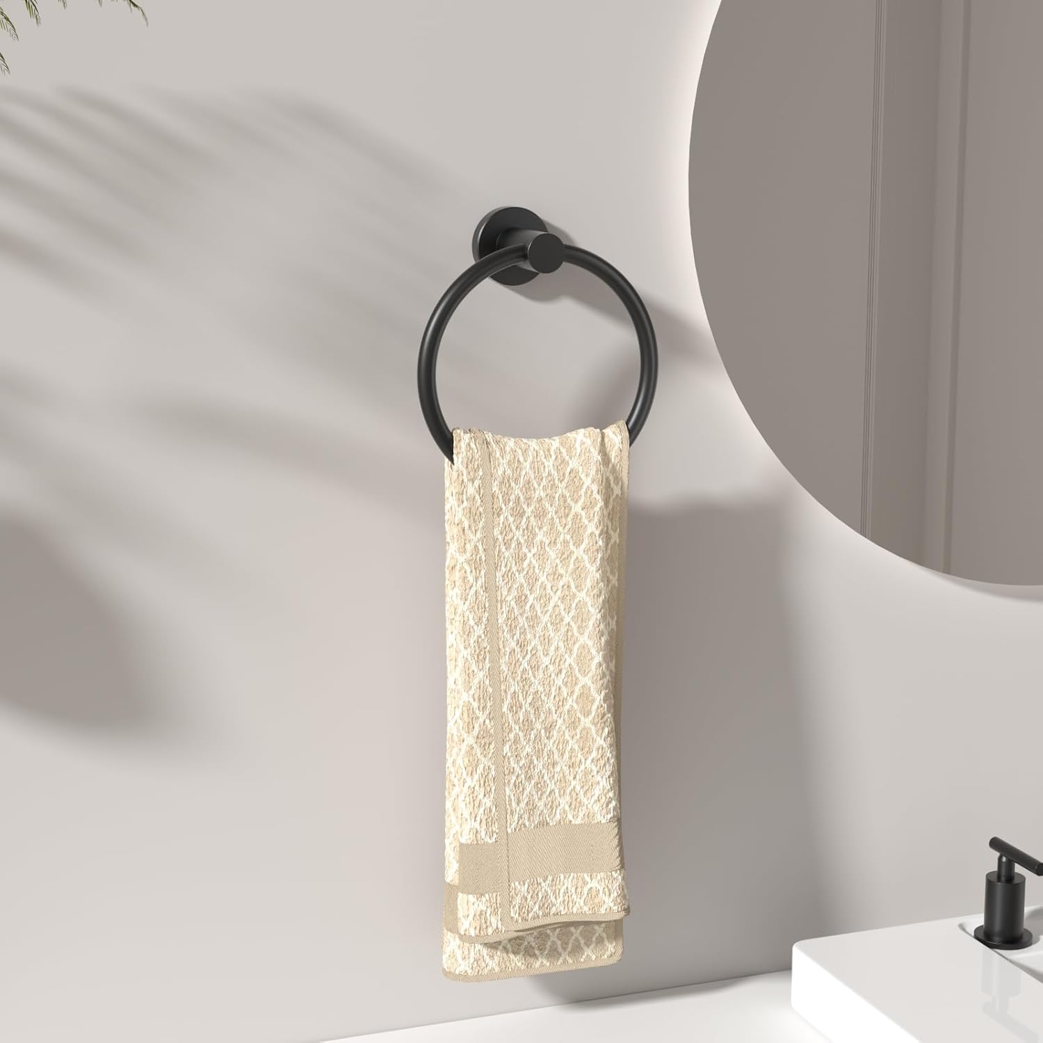 FORIOUS Paquete de 2 anillos negros para toallas de mano para baño montado en la pared, colgador de toallas de acero inoxidable, accesorio moderno