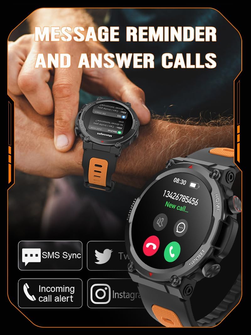 Relojes inteligentes militares para hombres, reloj inteligente táctico, hacerresponder llamadas, frecuencia cardíaca, oxígeno en sangre, monitor de