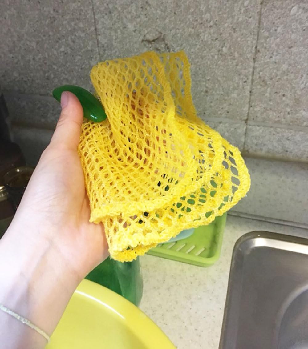 Depurador de malla de 5 piezas, perfecto para lavar platos, secado rápido, no más esponjas con olor de 11.5 x 11.5 pulgadas (rosa 2+amarillo 3)