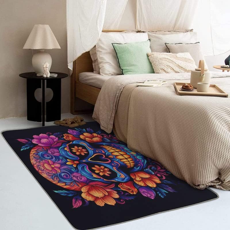 Alfombras lavables para entrada, sala de estar, dormitorio, alfombra de calavera de azúcar y decoración del hogar, alfombra de área del Día de los
