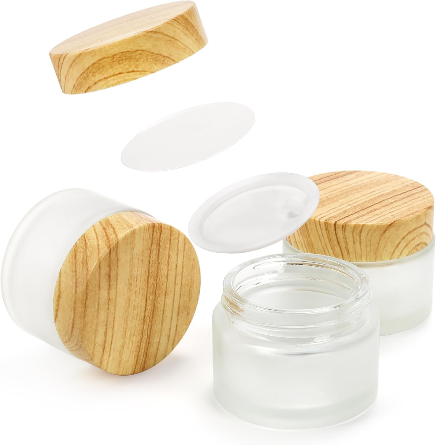 ZENFUN 16 recipientes de vidrio para cosméticos de 1.76 oz1.7 fl oz con tapas, botella de vidrio esmerilado de 1.7 onzas, pequeños frascos de