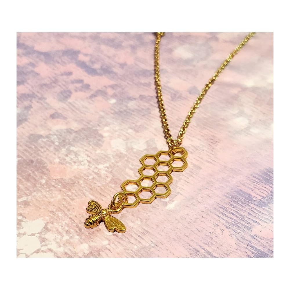 Bee and Honeycomb Necklace in Gold
