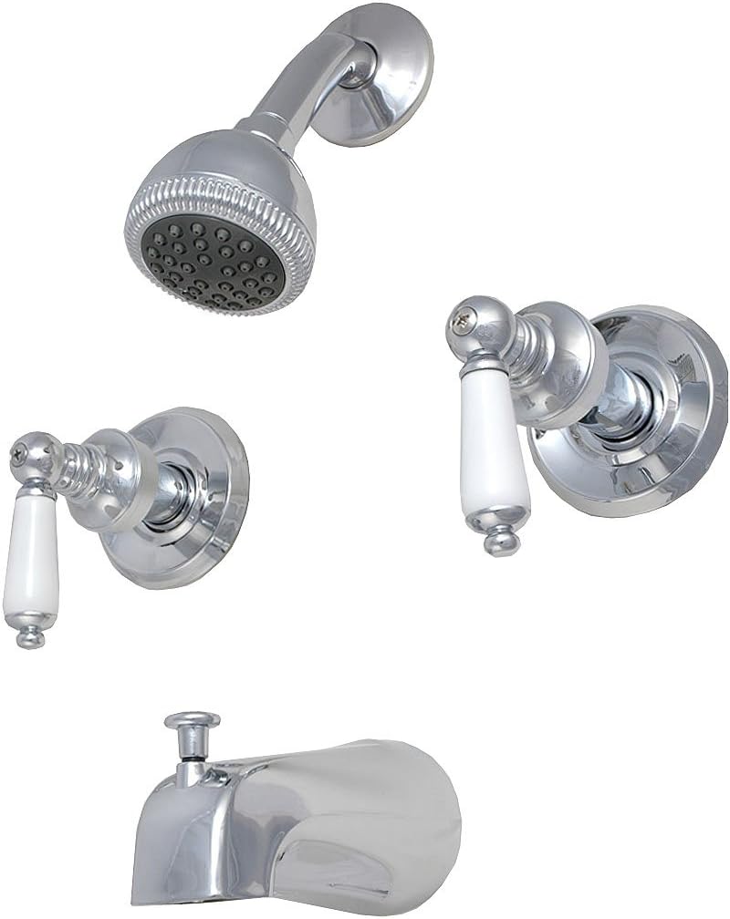 Grifos de bañera y ducha de dos manijas de 8 pulgadas, sin lavabo, manija de palanca de porcelana – PlumbUSA (cromado)
