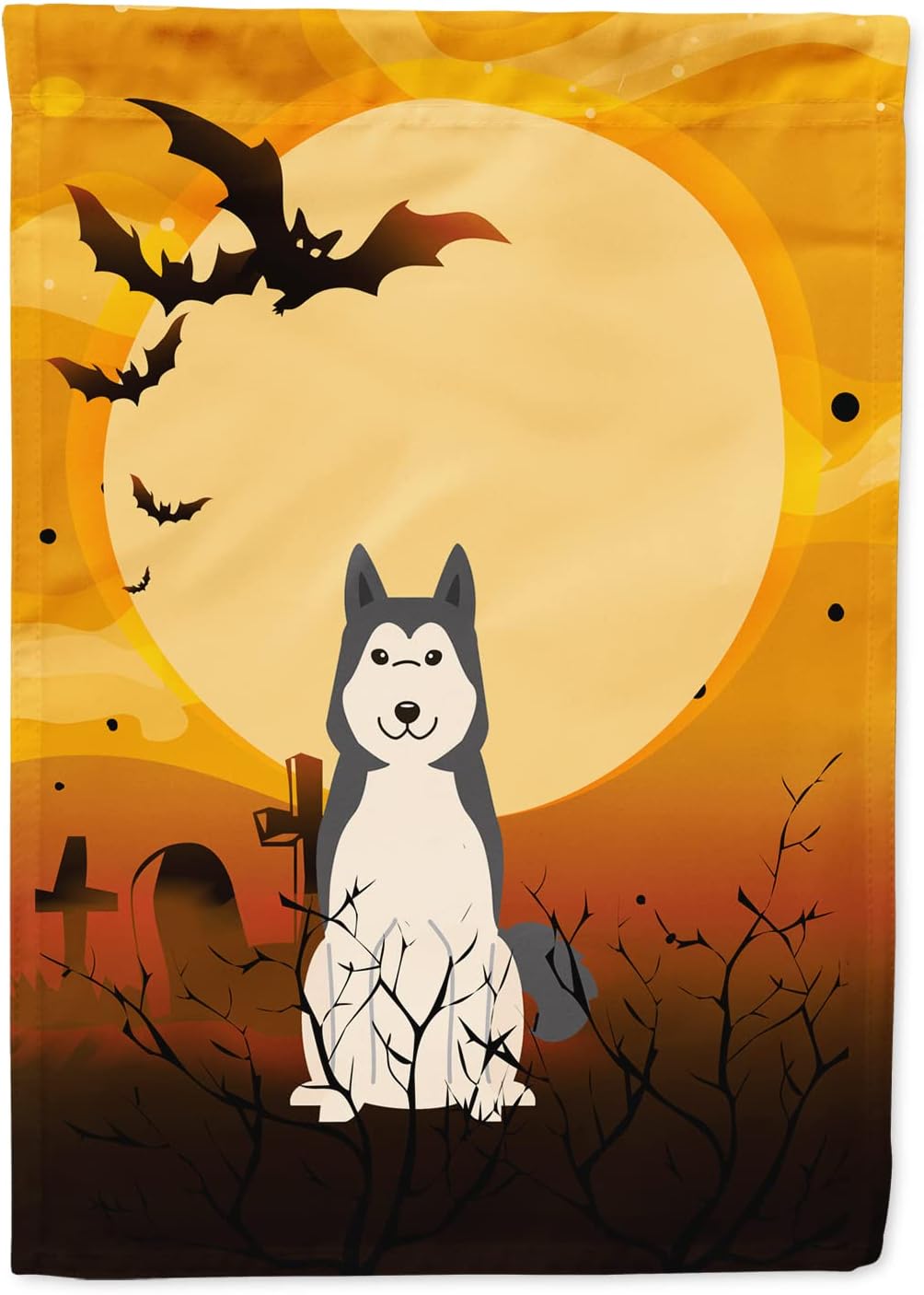 Caroline’s Treasures BB4291GF – Bandera de Halloween para jardín, Laika Spitz de Siberia Occidental, bandera decorativa para patio exterior, obras