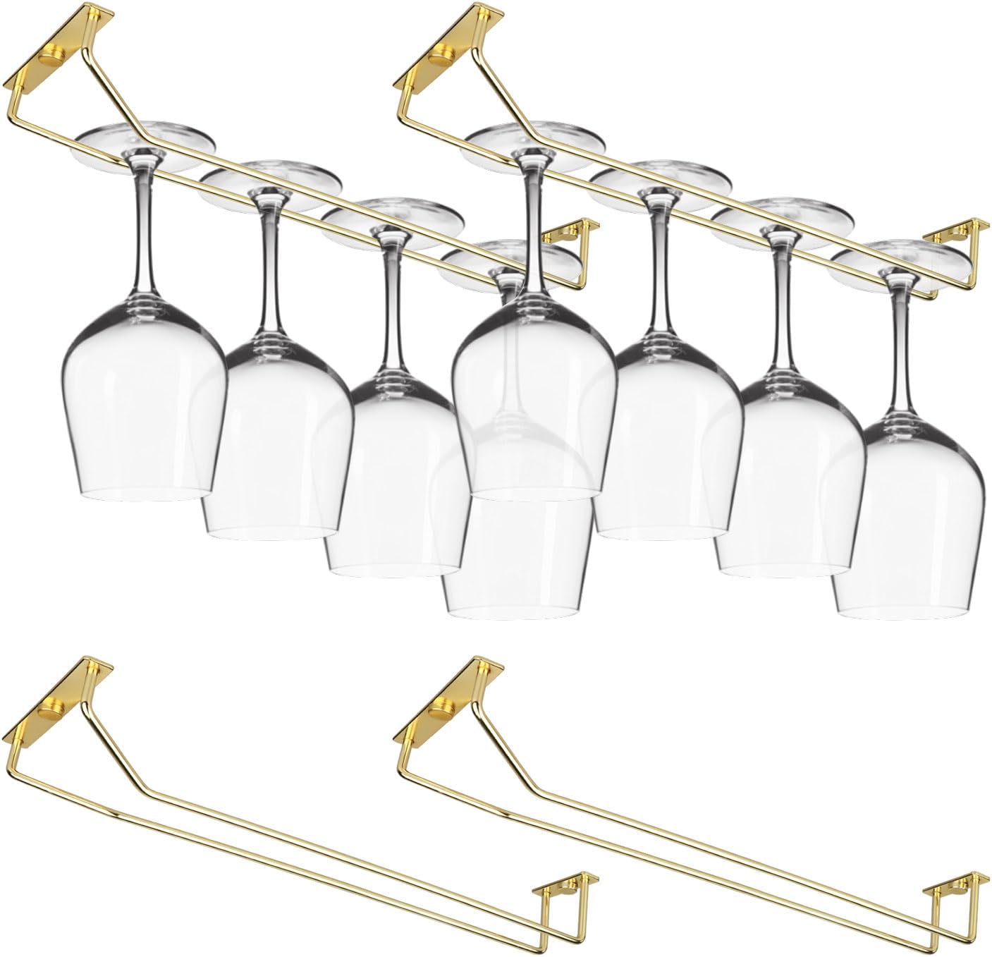 Estante para copas de vino de un solo riel de 14 pulgadas de largo debajo del armario, soporte de metal para copas de vino, soporte para copas de