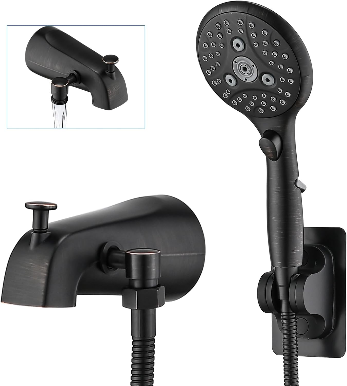 PROOX Grifo de bañera de metal con rociador de bronce aceitado, 6 ajustes de ducha de mano con interruptor de pausa de encendidoapagado, grifo de