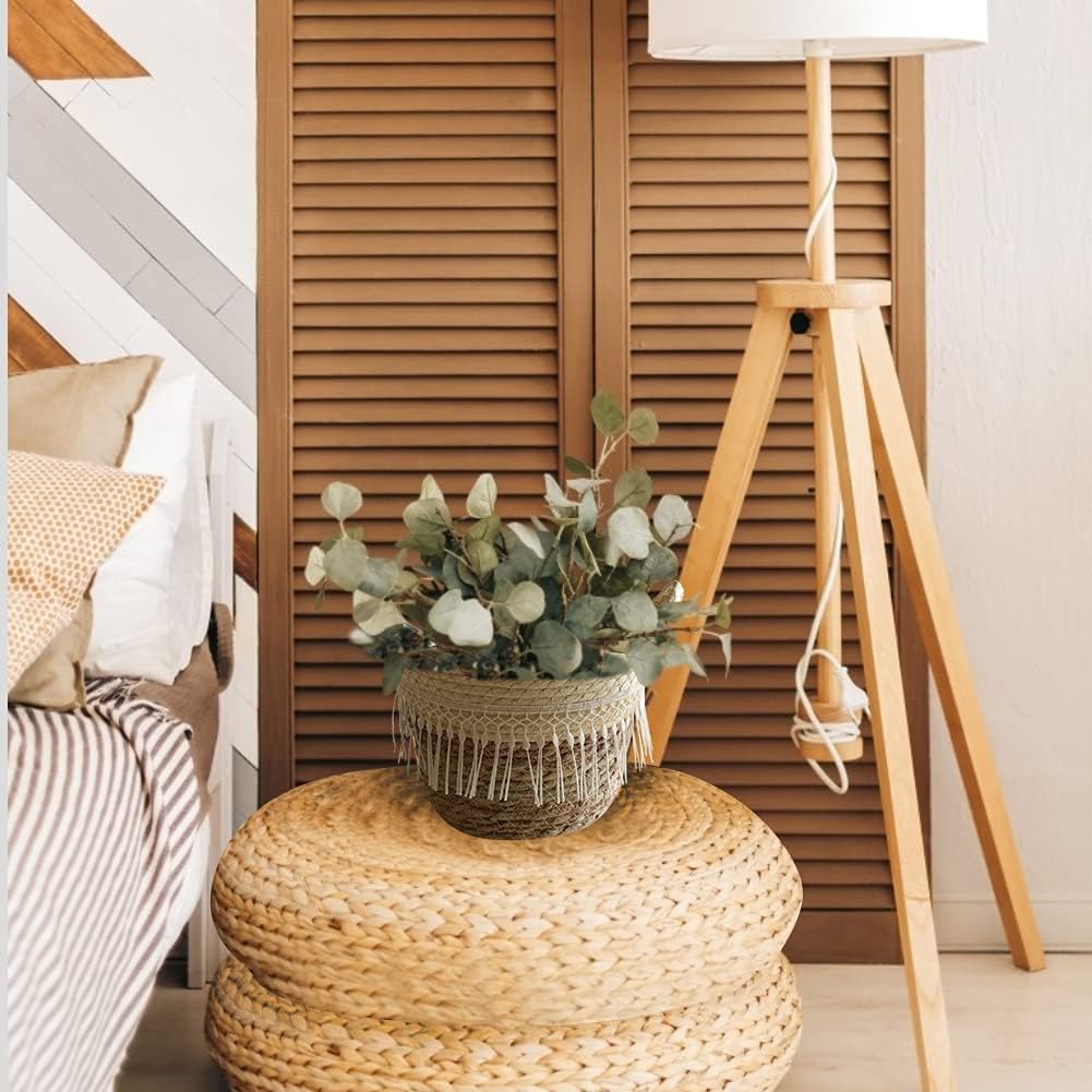Cesta de almacenamiento tejida de hierba marina para plantas, cesta de lavandería de egrass, cestas decorativas de mimbre con asas, cesta de vientre