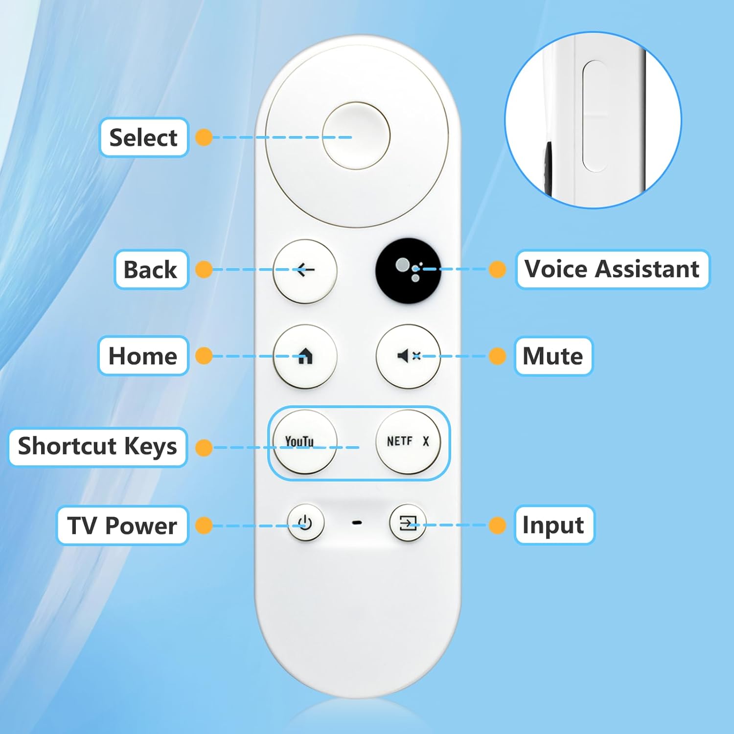Control remoto de voz de repuesto para Google Chromecast 4K Snow Snow Streaming Media Player G9N9N GA01409-US GA01919-US GA01920-US GA01920-US