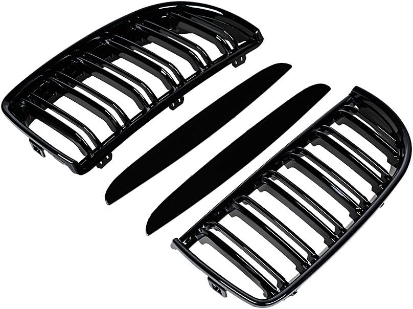 AMOPA CORP 2X – Rejilla de riñón para capó delantero, color negro brillante, doble línea, compatible con BMW E90 E91 Pre-Facelift