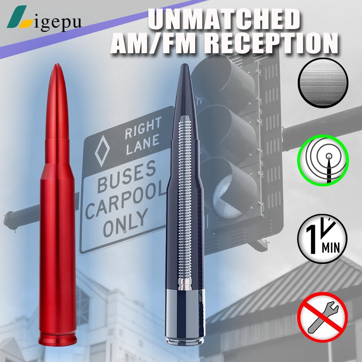 Antena de coche compatible con Jeep Wrangler JK y JL Gladiator y Ford F150 y Dodge RAM – Antena de repuesto para auto, camión, SUV, antena 50 Cal