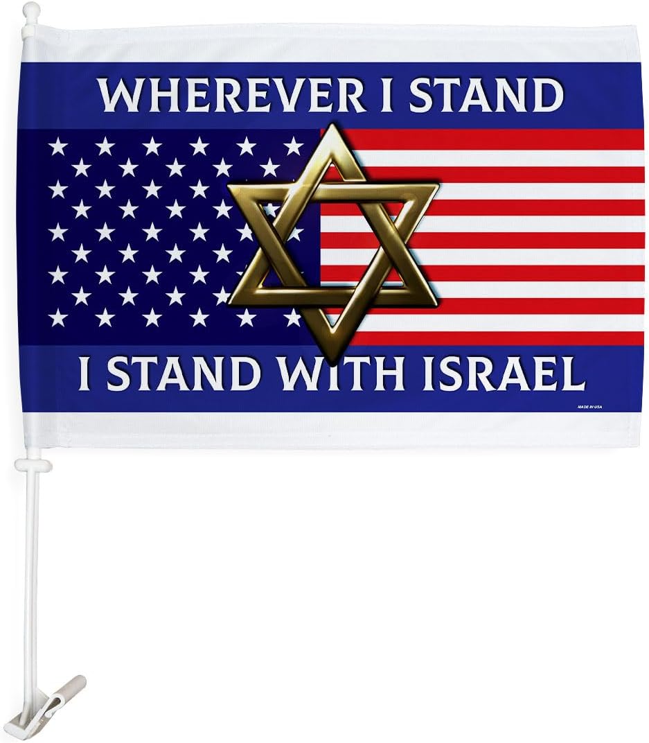 I Stand with Israel Decoraciones Bandera de Israeli para Carros para Ventana de Coches Clip de Soporte Automático Pequeño Cartel de 12 x 18
