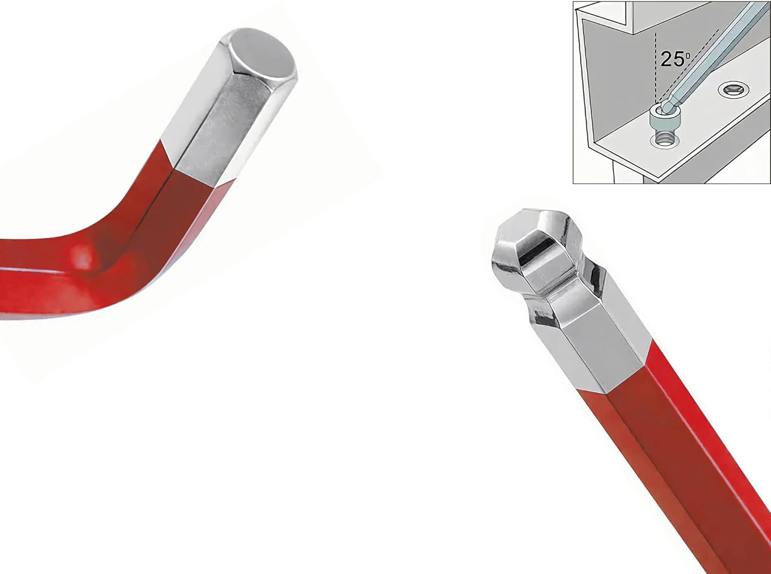 FOCMKEAS 4 llaves Allen de extremo de bola de 0.236 in, llave hexagonal interna, herramienta de reparación de acero S2 de brazo largo en forma de L,