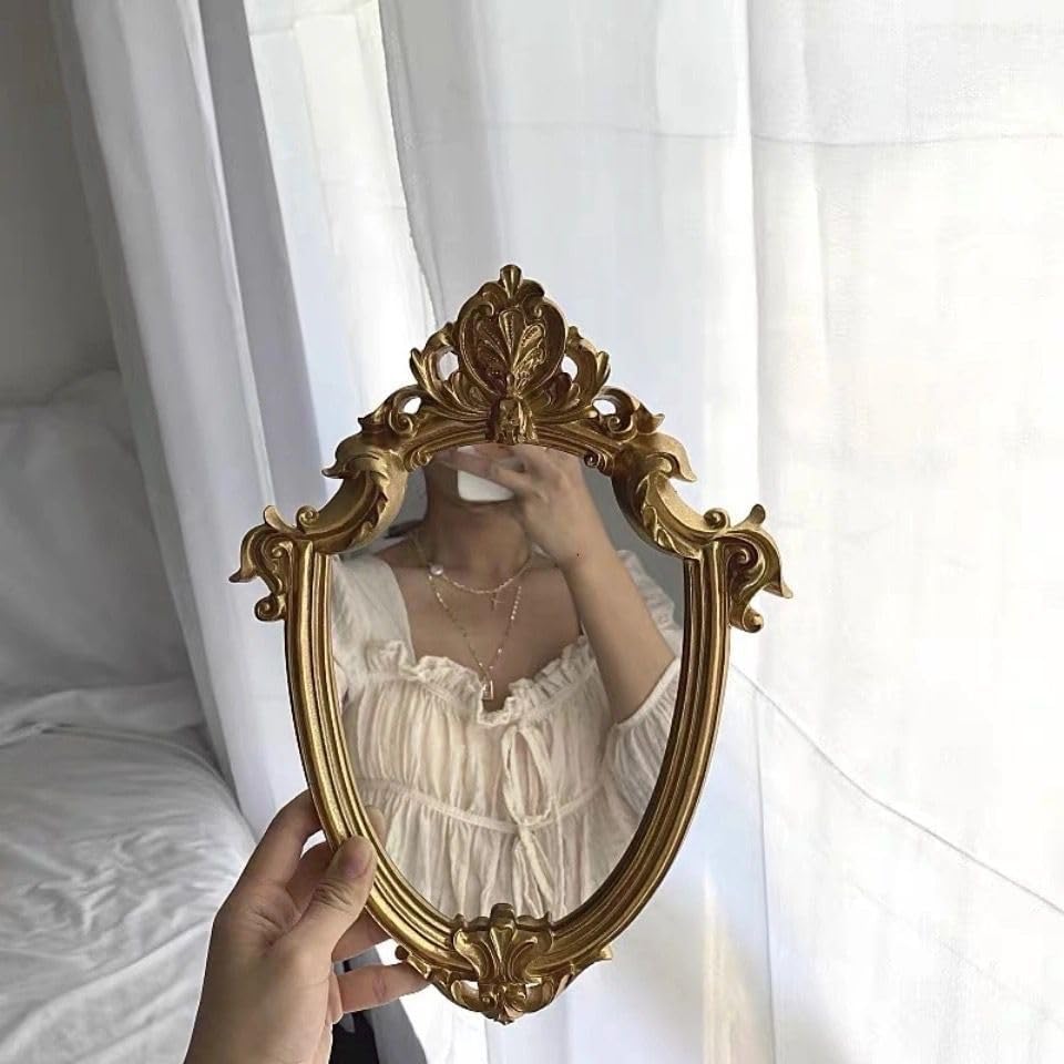 Espejos de baño para montaje en la pared, espejo de tocador de plástico, enmarcado, barroco, decorativo, barato, espejos de pared (blanco ovalado)