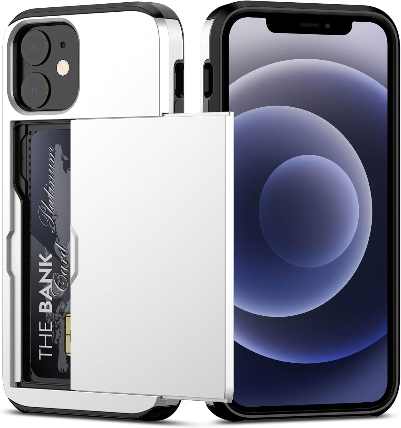 Nvollnoe Funda para iPhone 12 Mini con tarjetero resistente de protección de doble capa a prueba de golpes con ranura para tarjeta oculta delgada