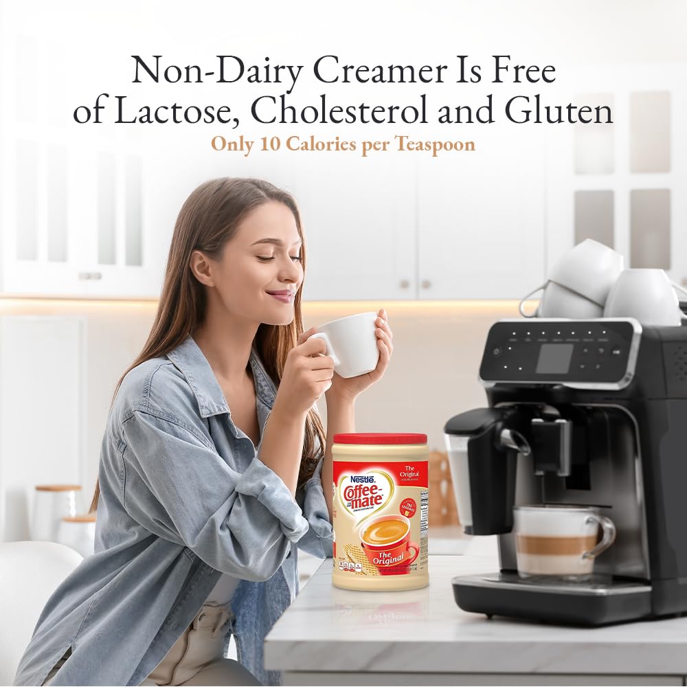 Coffee mate – Crema en polvo original, recipiente de 56 onzas con cucharas medidoras de acero inoxidable Doomi