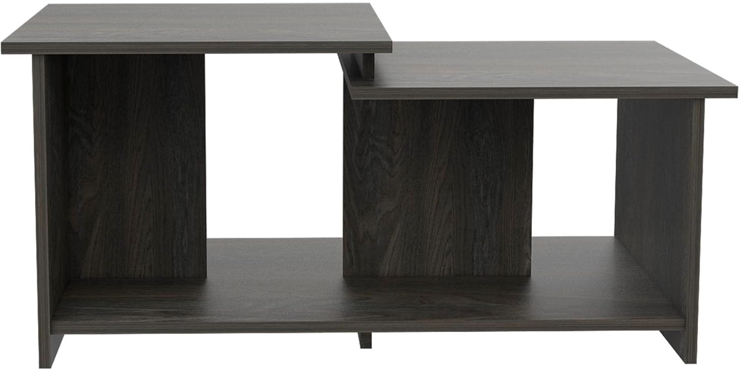 Modern Coffee Table with 3 Open Shelves Brown Contemporary Wood Finish Shelf