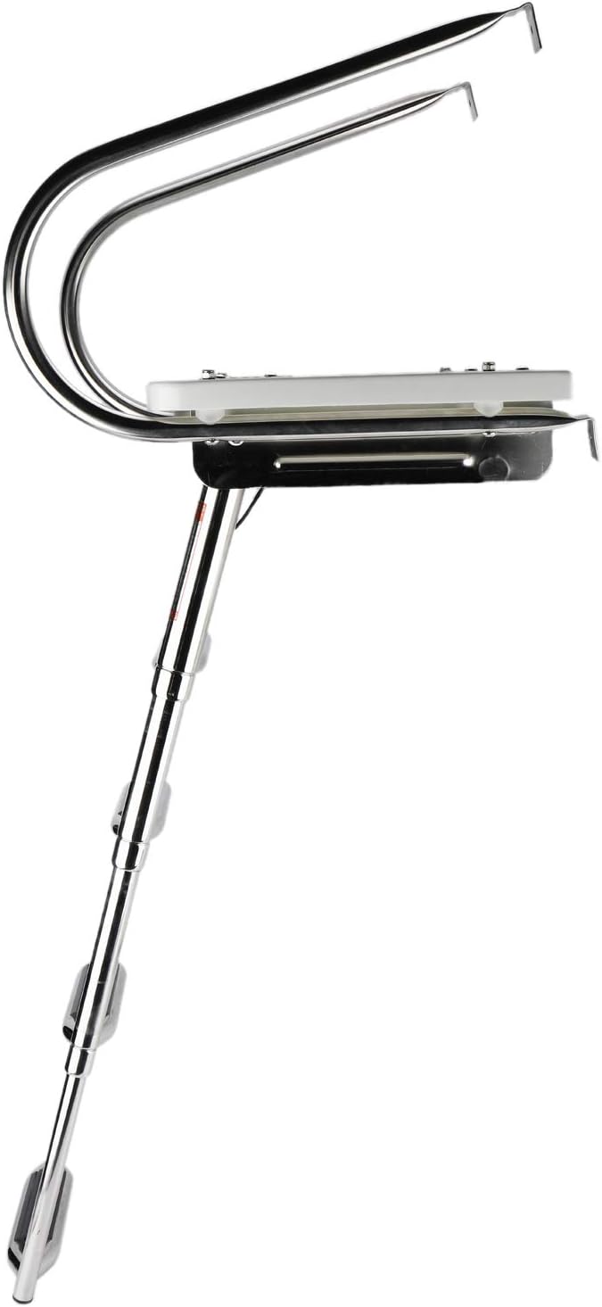 NovelBee Escalera plegable universal de 4 escalones con escalón extra ancho y dos pasamanos, escalera telescópica para barco con accesorios de