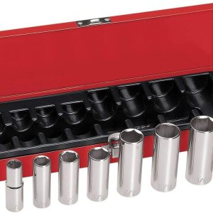 Klein Tools 65502 Juego de llaves de vaso de 38 pulgadas, caja de almacenamiento de metal con bisagras incluida, 8 piezas Klein Tools 65502 Juego de llaves de vaso de 38 pulgadas, caja de almacenamiento de metal con bisagras incluida, 8 piezas