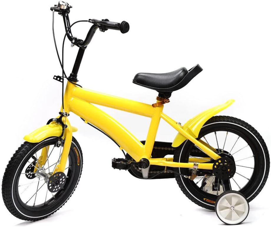 Bicicleta infantil de 14 pulgadas, unisex con rueda de entrenamiento y guardabarros, bicicleta de altura ajustable con acero de alto carbono,
