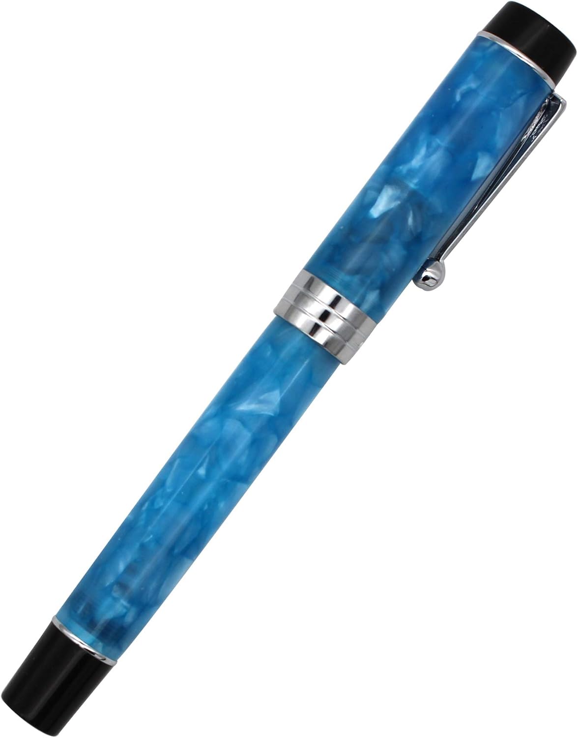 Gullor Pluma estilográfica de celuloide, punta mediana con convertidor, tapa de rosca, color azul