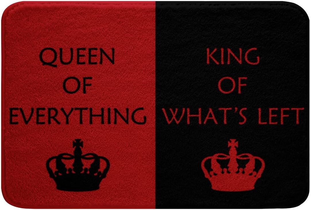 Erosebridal Alfombras de baño para parejas, color rojo y negro, 20 x 32 pulgadas, Queen of Everything King of What Left Bath Mat Regalos de boda