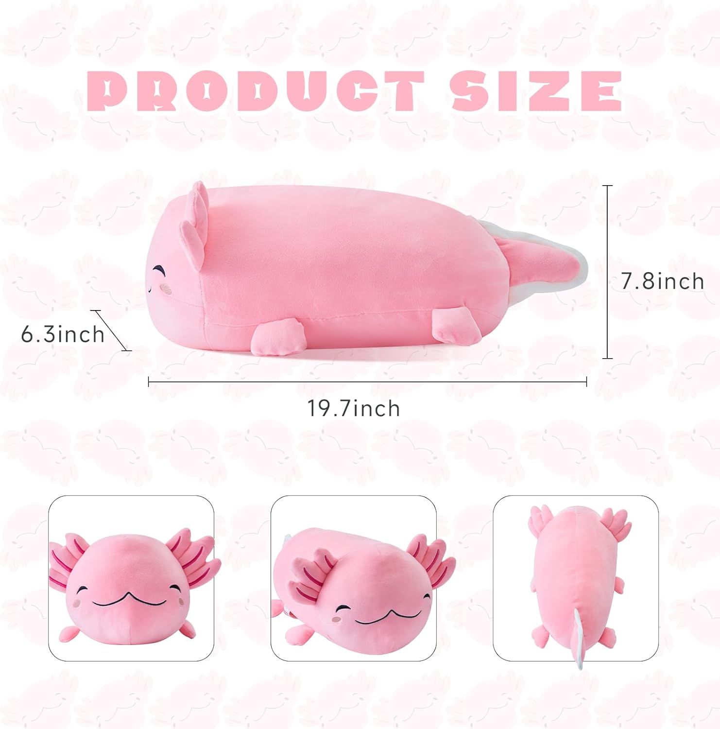 Axolotl – Peluche de animal de peluche suave de 19 pulgadas, linda almohada de felpa de ajolote kawaii, regalo para niños y niñas, cumpleaños,