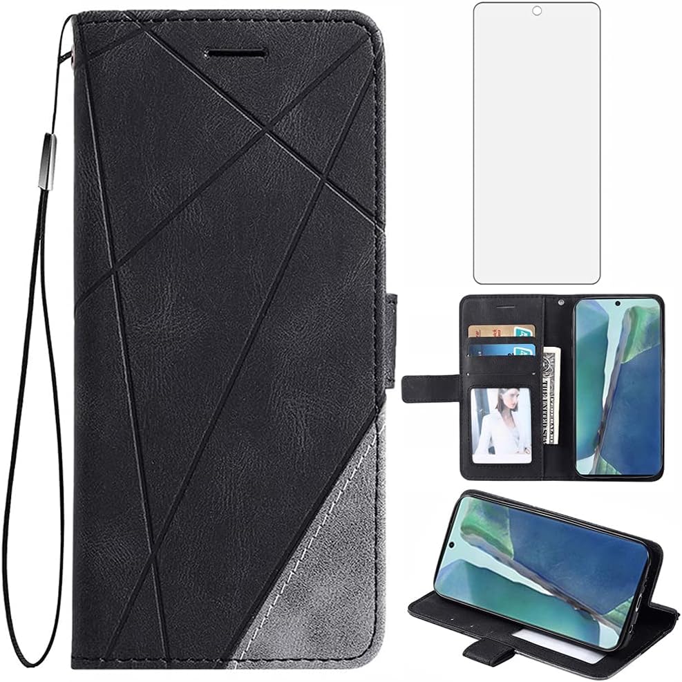 Compatible con Samsung Galaxy Note 20 Glaxay Note20 5G – Funda tipo cartera de vidrio templado, protector de pantalla con tapa para tarjetero,