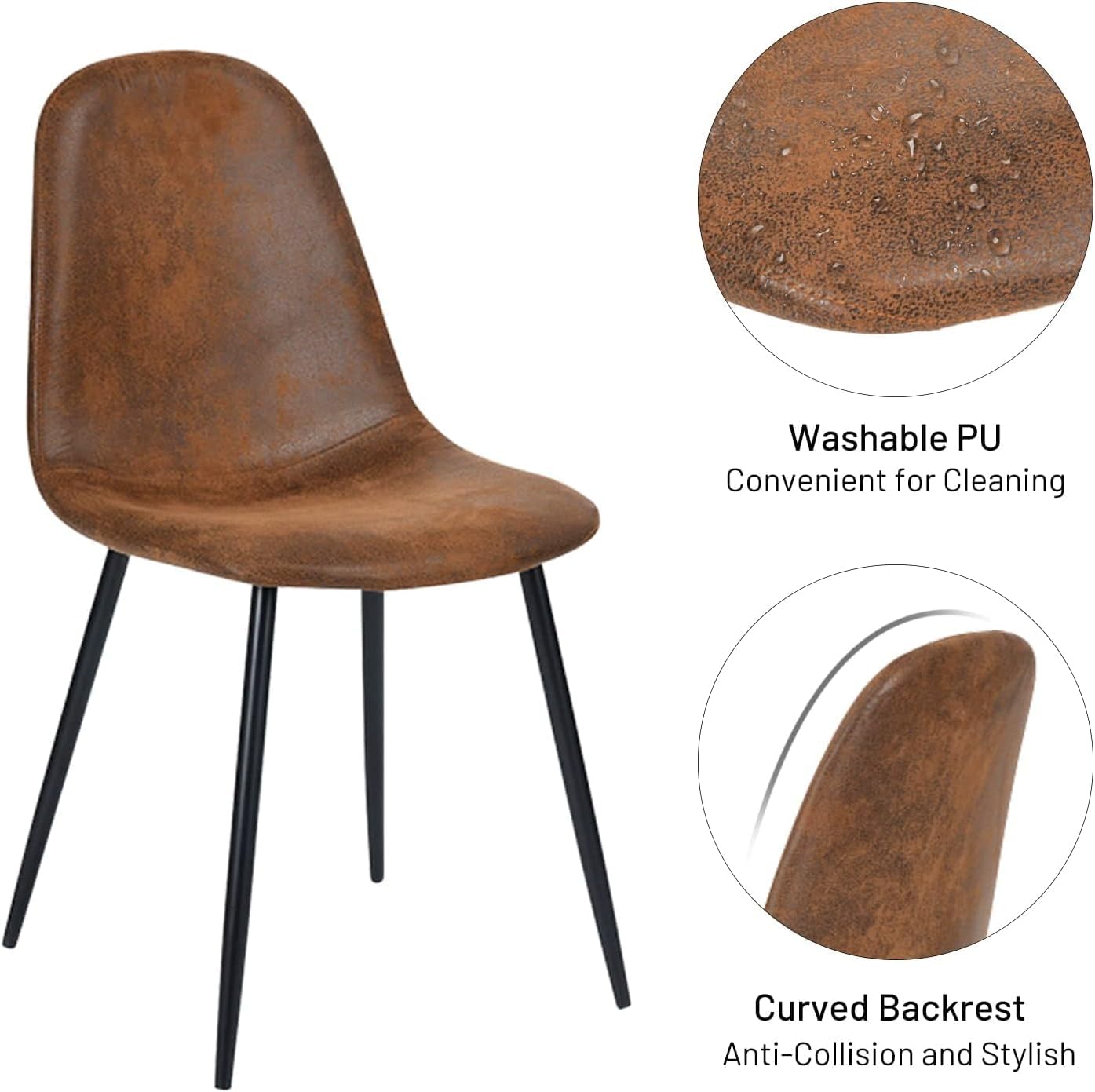 Relyblo Juego de 4 sillas de comedor de piel sintética, tapizadas de mediados de siglo, moderna sin brazos, sala de estar con patas de metal para