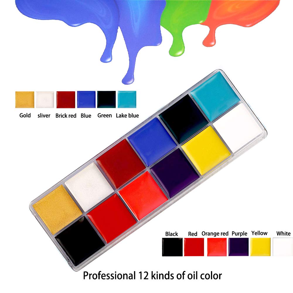 Belleza profesional 12 colores cara cuerpo pintura, kit de paleta de pintura facial, fiesta para celebrar Halloween SFX efectos especiales disfraz