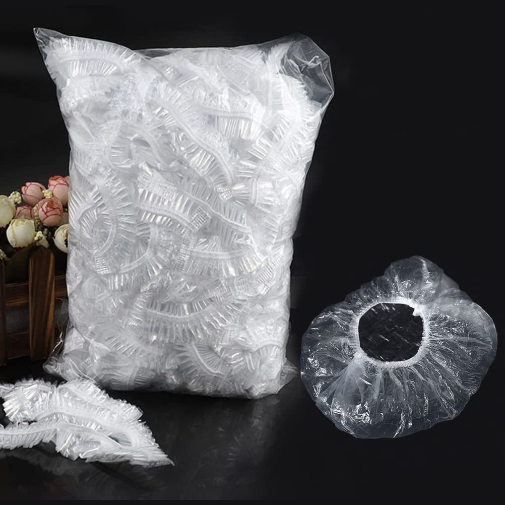 Gorros de ducha desechables extra grandes, gorro de baño de plástico transparente grueso impermeable para mujeres, accesorios esenciales de viaje de