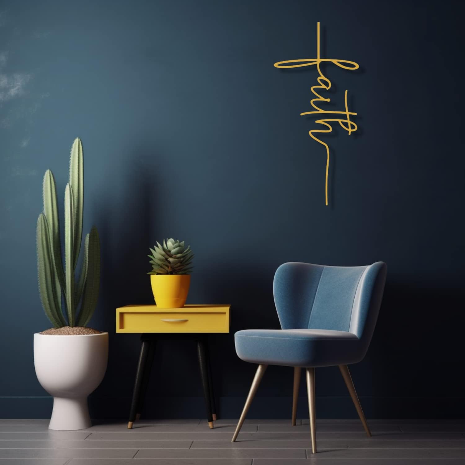 Arte de pared de metal con cruz de fe, decoración de pared de metal dorado Jesús, decoración de pared de metal cristiano abstracto grande, regalo