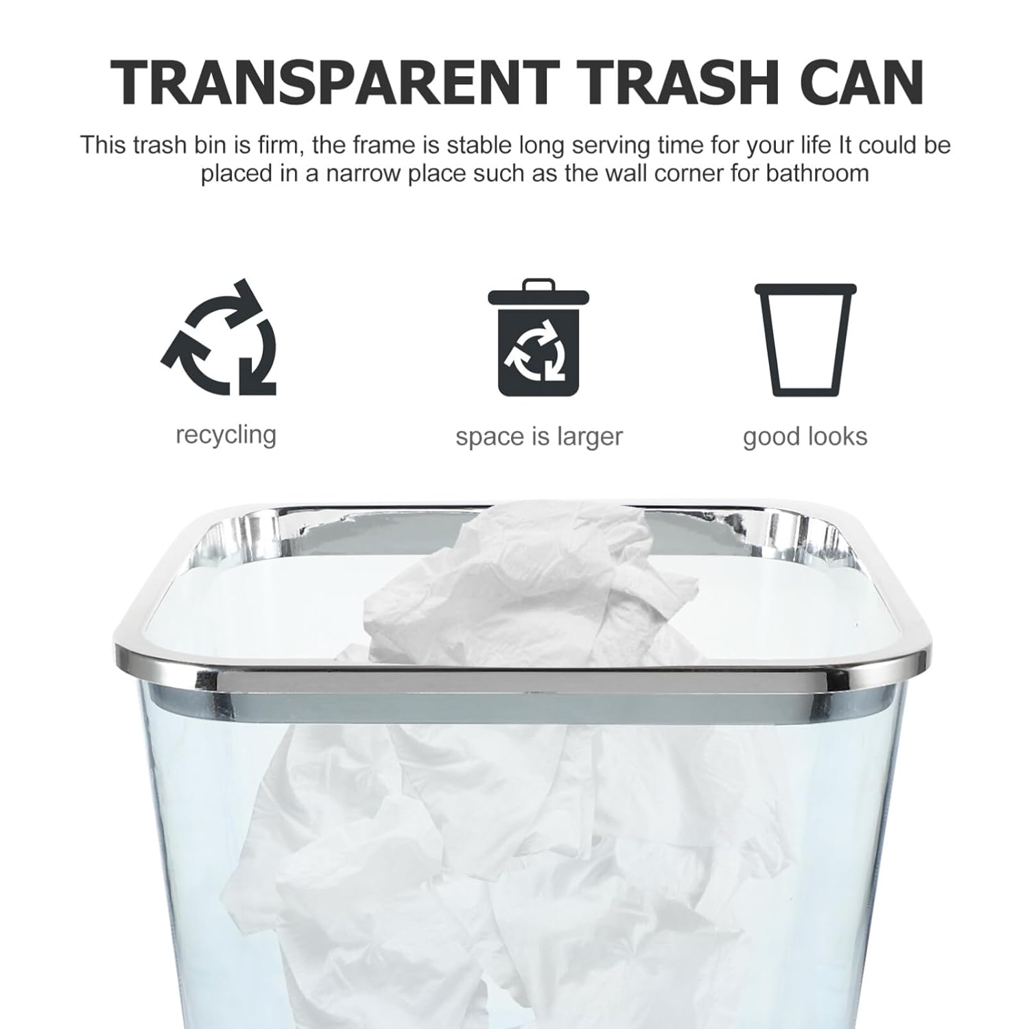 STOBOK Cubo de basura cuadrado transparente grande para basura, contenedor decorativo de 1.5 litros para el hogar, oficina, baño, dormitorio, cocina