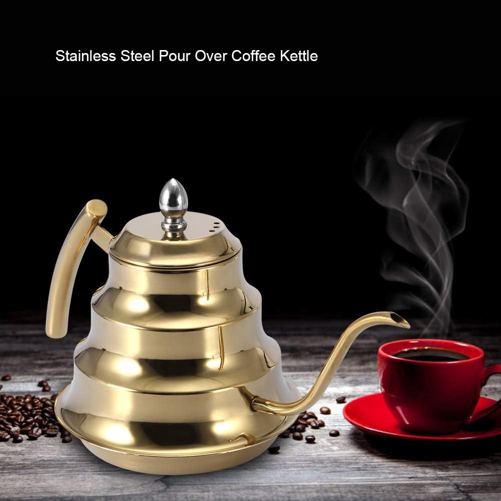 Hervidor de café con cuello de cisne de acero inoxidable con mango aislado antiquemaduras, tetera de boquilla larga y estrecha para preparar granos
