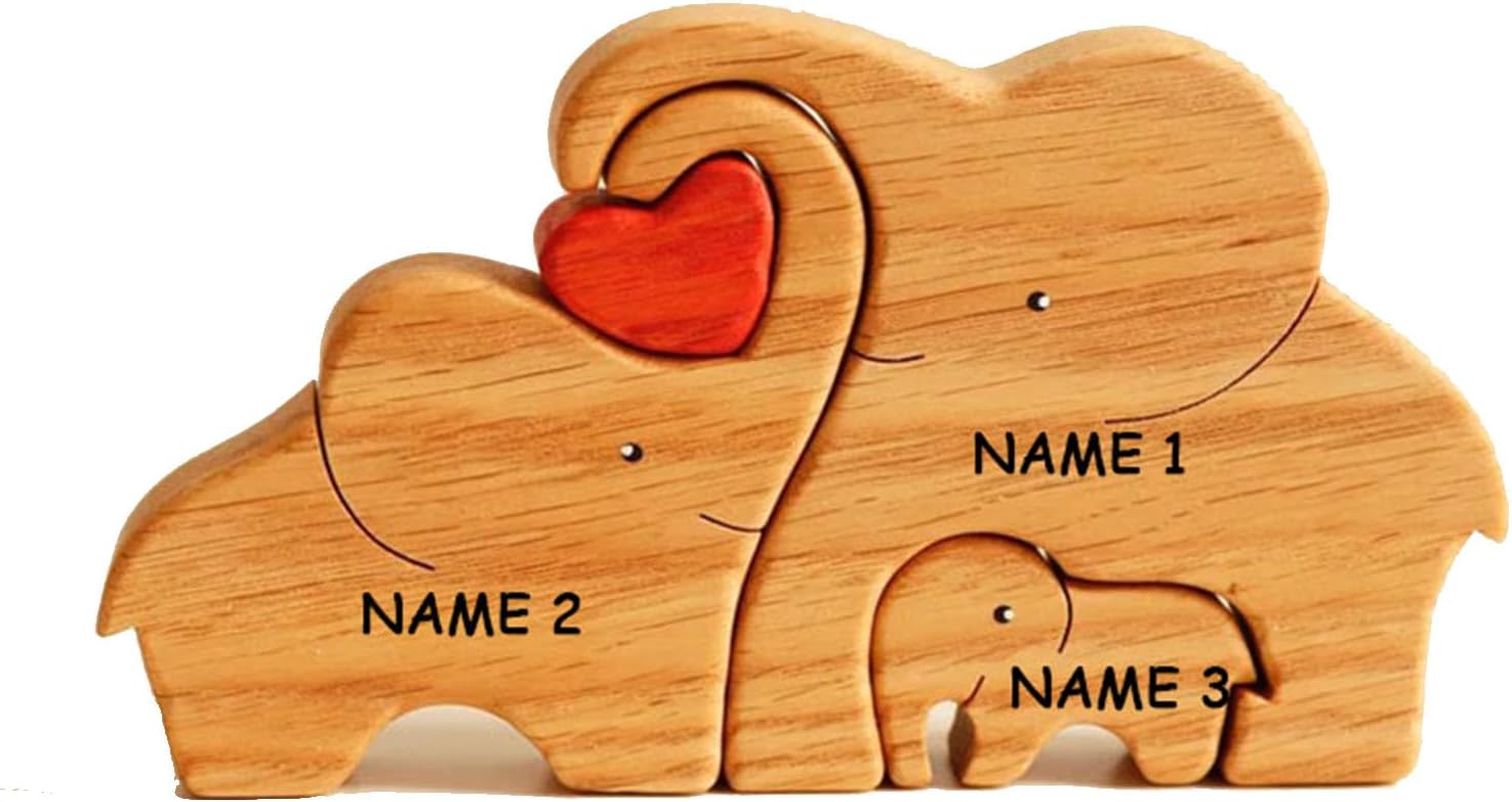 Rompecabezas de madera de elefante personalizable, pieza decorativa de roble para decoración del hogar y miembro reflexivo, 3