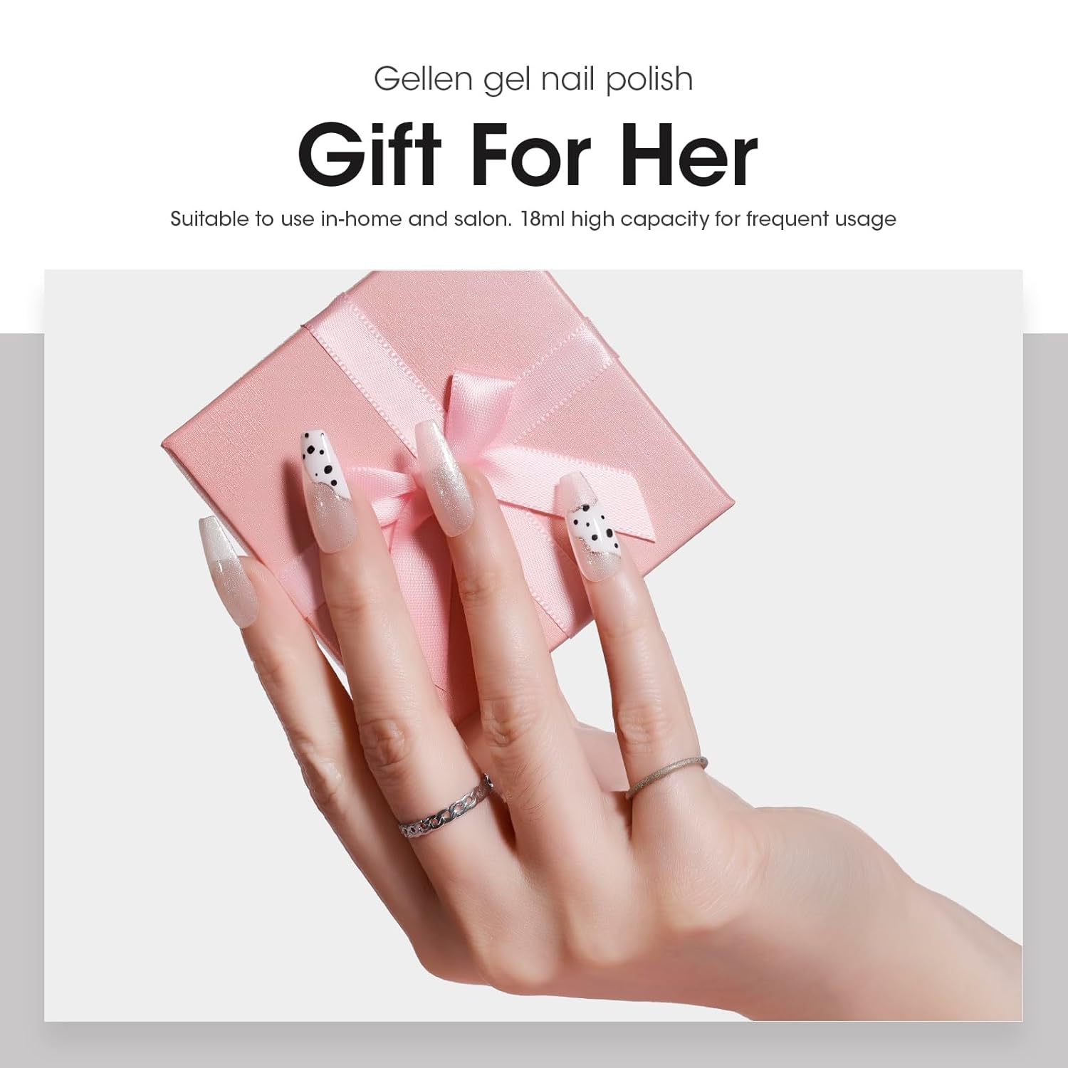 Gellen Esmalte de uñas de gel de gelatina blanco con purpurina, esmalte de uñas blanco brillante para regalo, kit de manicura de uñas LED para salón