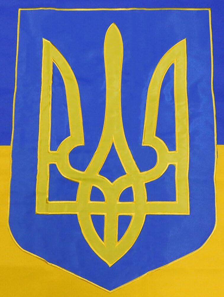 Bandera de ataúd de algodón sintético grande de Ucrania bordada de 5 x 9.5 pies