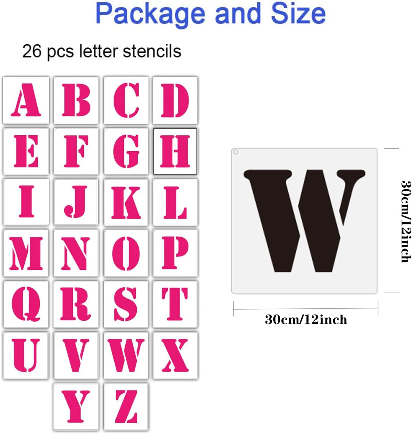 12×12 inch Letter Stencils Set, 26Pcs Plastic Reusable Scale Spraying Alphabet Stencils Learning Templates for Painting on Wood Wall Home Decor,DIY