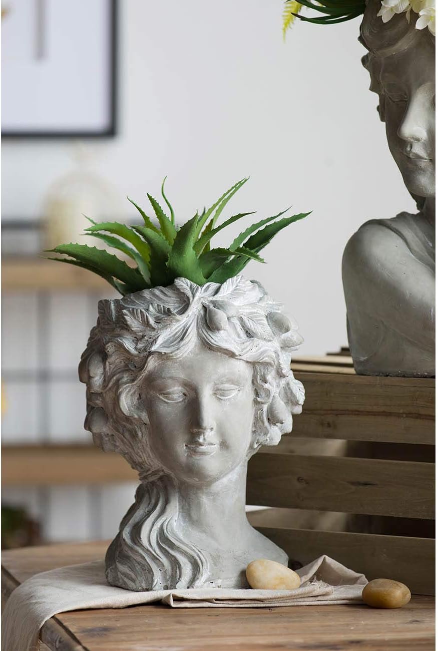 A & B Home Maceta de busto largo para mujer, decoración de interiores y exteriores, maceta de cemento para plantas y flores, florero de escultura de