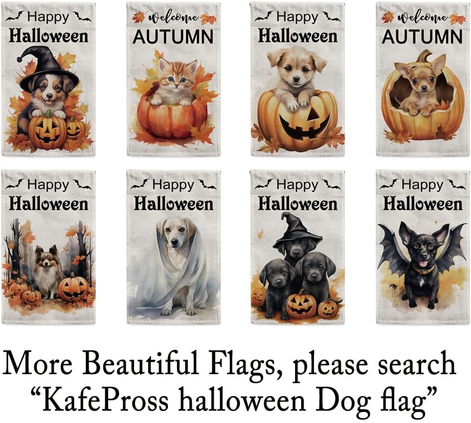 Bandera de jardín de perro Pitbull marrón sonriente de Halloween de 12.5 x 18 pulgadas, vertical de doble cara con sombrero de bruja y calabaza para