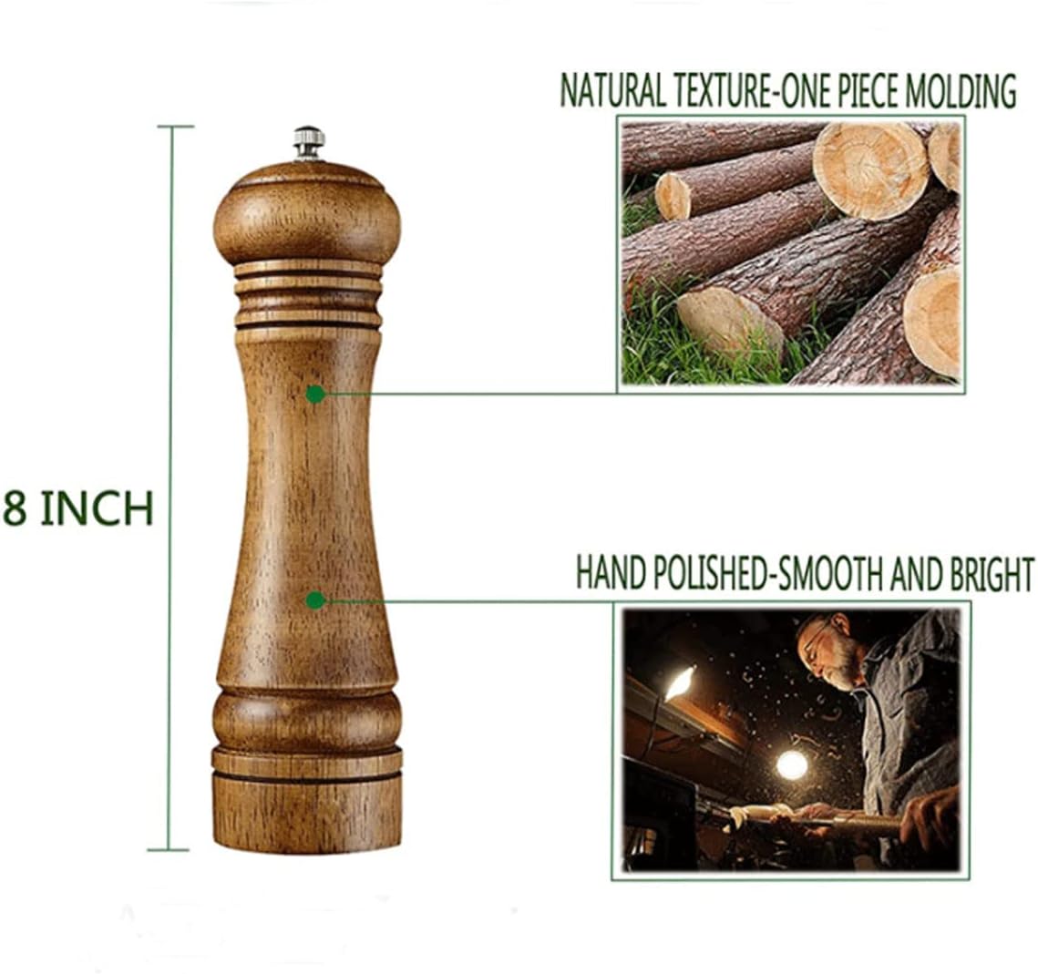 BINHAI Molinillo de pimienta de madera, molinillo de pimienta, molinillos manuales sólidos con molinillos de cerámica ajustables fuertes, juego de 8