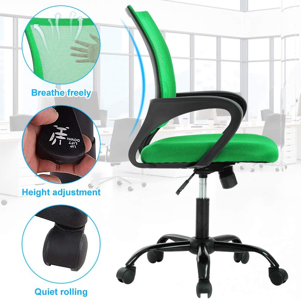 Silla de oficina ergonómica, silla de oficina en casa con respaldo medio, silla de oficina de malla con soporte lumbar, silla de computadora